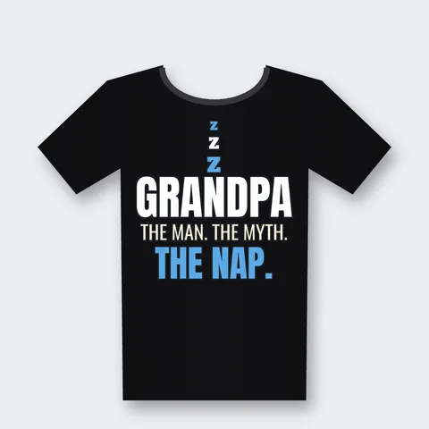 Grandpa The Man The Myth The Nap design on a black t-shirt