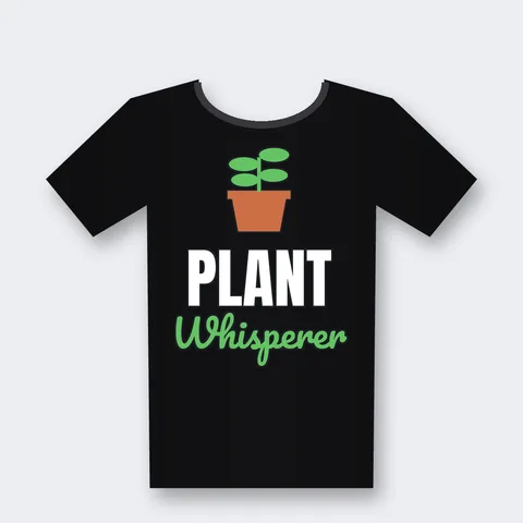 Plant Whisperer design on a black t-shirt