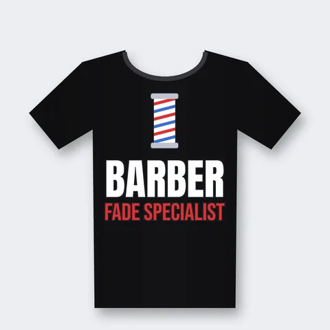 Barber: Fade Specialist design on a black t-shirt