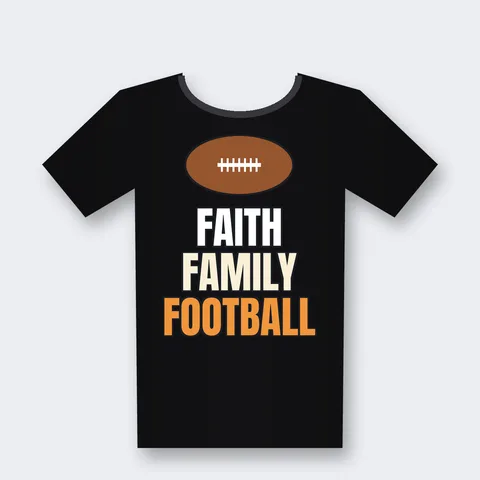 Faith Family Football design on a black t-shirt