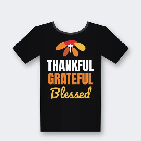 Thankful Grateful Blessed design on a black t-shirt