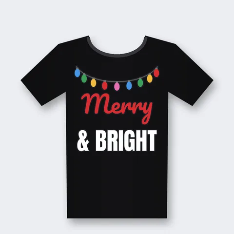 Merry and Bright design on a black t-shirt
