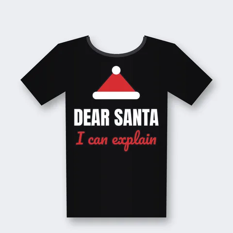 Dear Santa I Can Explain design on a black t-shirt