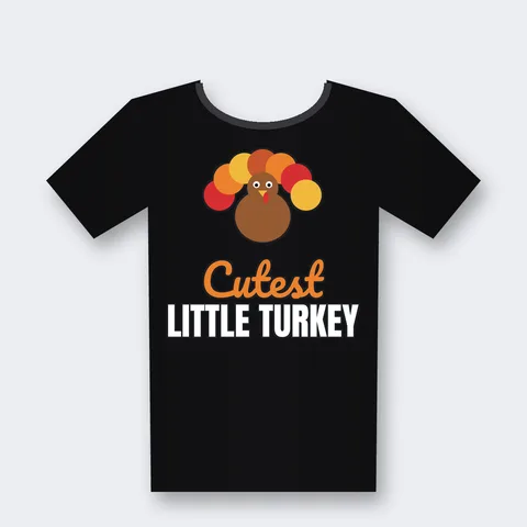 Cutest Little Turkey design on a black t-shirt