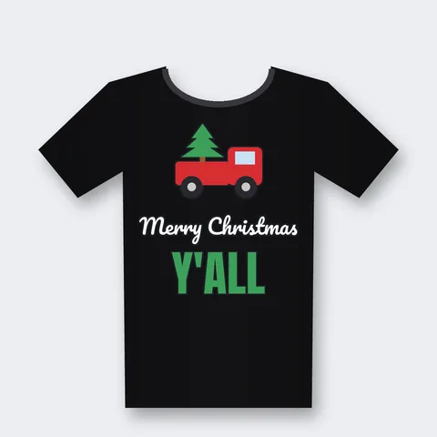 Merry Christmas Y'all design on a black t-shirt
