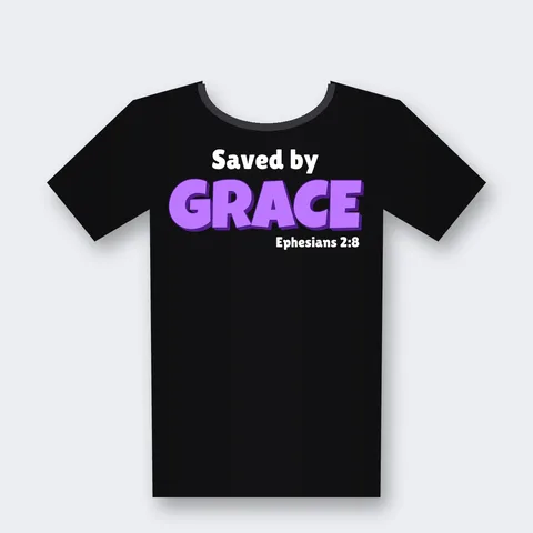 Saved by Grace design on a black t-shirt